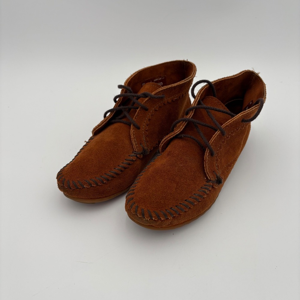 Minnetonka Brown Suede Moccasin Ankle Boots‎ Lace Up Women Size 7
